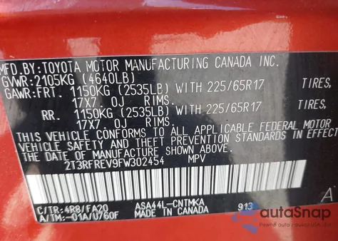 2015 Toyota Rav4 Xle z USA, uszkodzony, nr VIN 2T3RFREV9FW302454